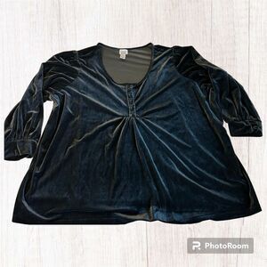 Women’s Plus Size 5x Teal Velvet Long Sleeve Pullover Top By Only Necessities